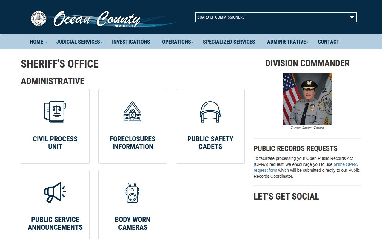 Ocean County Sheriff booking record and OPRA request information